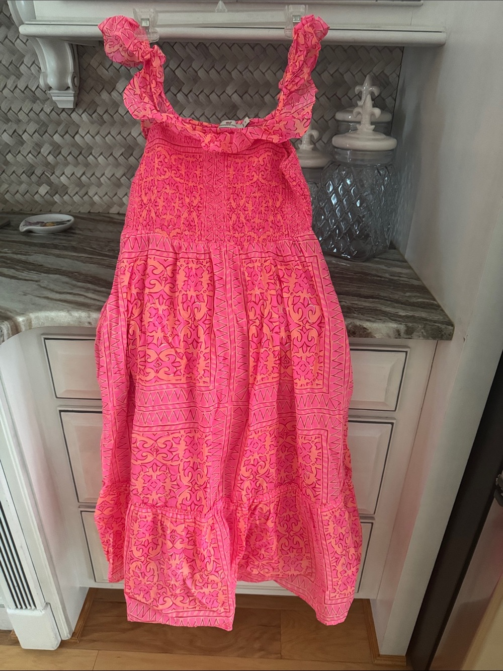 Vineyard Vines Bright Pink Ruffle-Strap Sundress TORTOLA SMOCKED MIDI DRESS